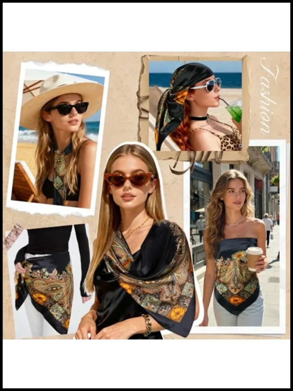 Large Square Satin Head Scarf for Women - 35